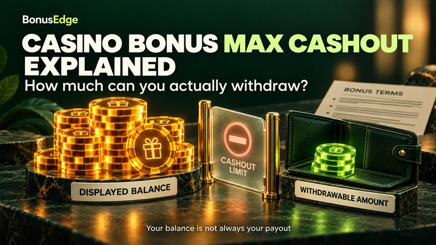 Casino bonus displayed balance compared with the withdrawable amount, separated by a cashout limit.